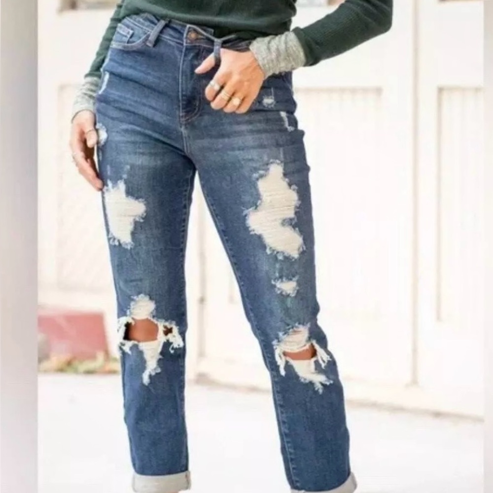 Judy Blue Boyfriend Fit Distressed Jeans JB88220 Womens Size 11/30